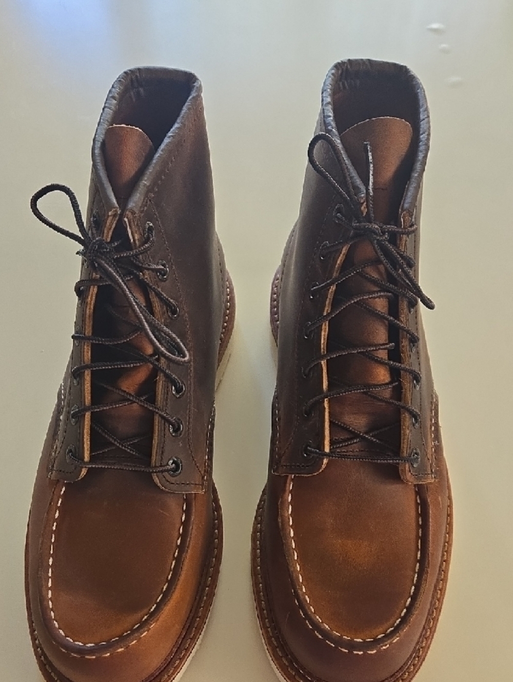 RED WING Men's Brown Leather Moc Toe Work Boots - Picture 6 of 16